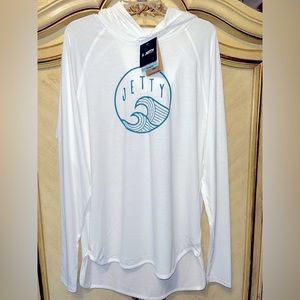 JETTY White & Teal Eco Friendly UV Hood Hooded Beach Pullover Top XL NEW NWT